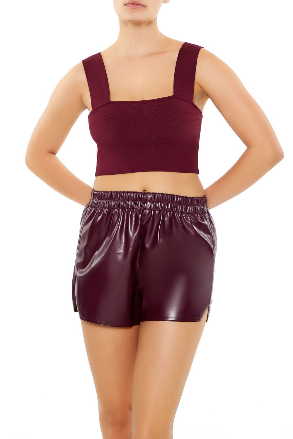  Forever 21 Sweater-Knit Crop Top - burgundy - Bonton