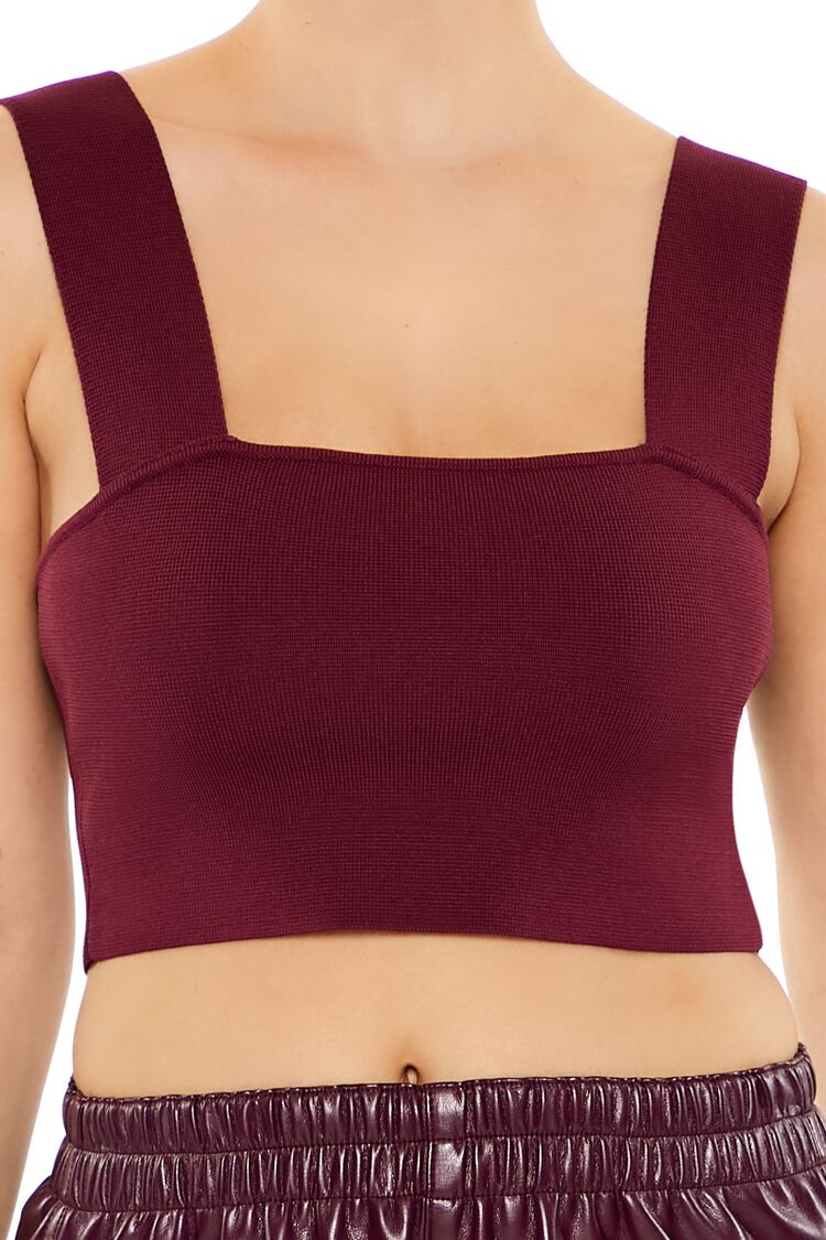  Forever 21 Sweater-Knit Crop Top - burgundy - Bonton