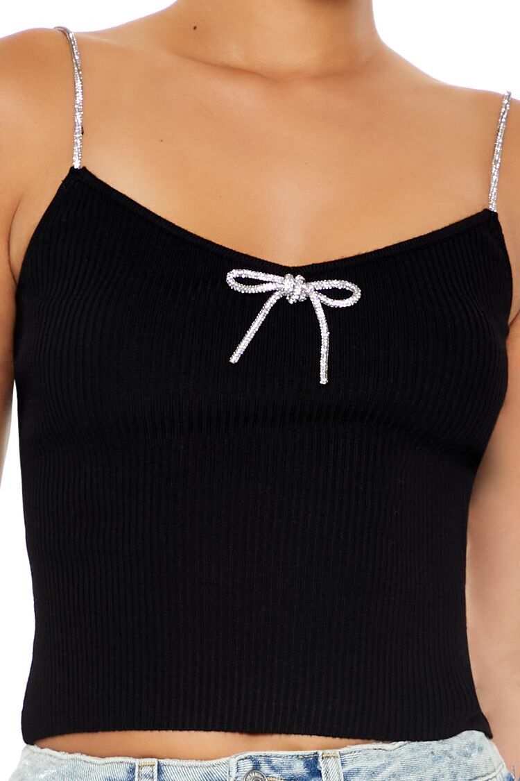  Forever 21 Sweater-Knit Metallic Bow Cami - black - Bonton