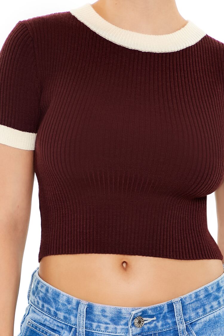  Forever 21 Sweater-Knit Ringer Cropped Tee - black white - Bonton