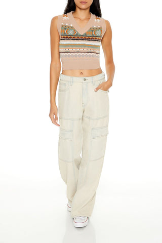 Geo Print Cropped Sweater Vest