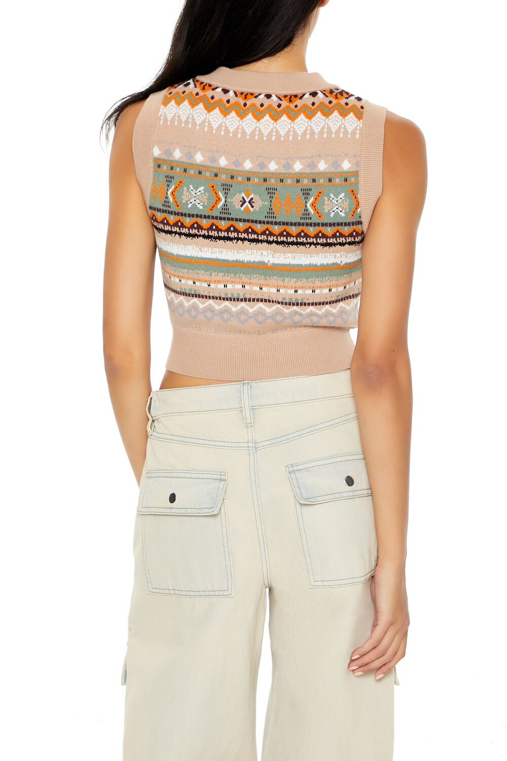  Forever 21 Geo Print Cropped Sweater Vest - brown multi - Bonton