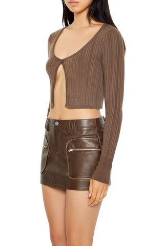 Cropped Split-Hem Cardigan Sweater
