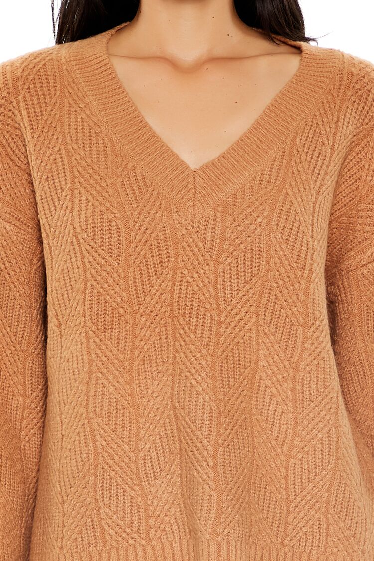  Forever 21 Geo V-Neck Drop-Sleeve Sweater - camel - Bonton