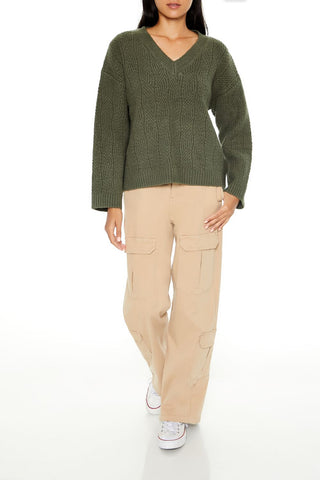 Geo V-Neck Drop-Sleeve Sweater