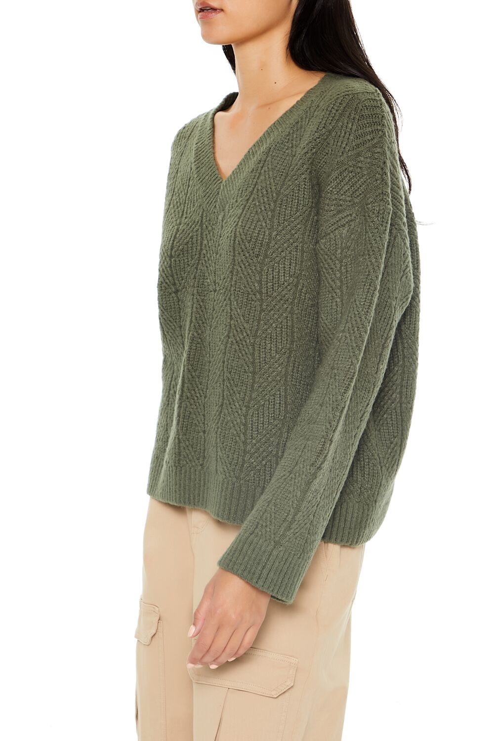  Forever 21 Geo V-Neck Drop-Sleeve Sweater - camel - Bonton