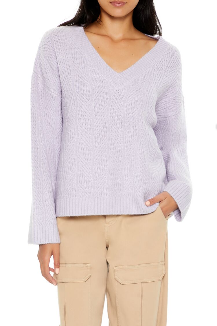  Forever 21 Geo V-Neck Drop-Sleeve Sweater - camel - Bonton