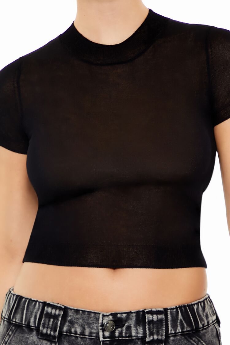  Forever 21 Cropped Sweater-Knit Tee - black - Bonton