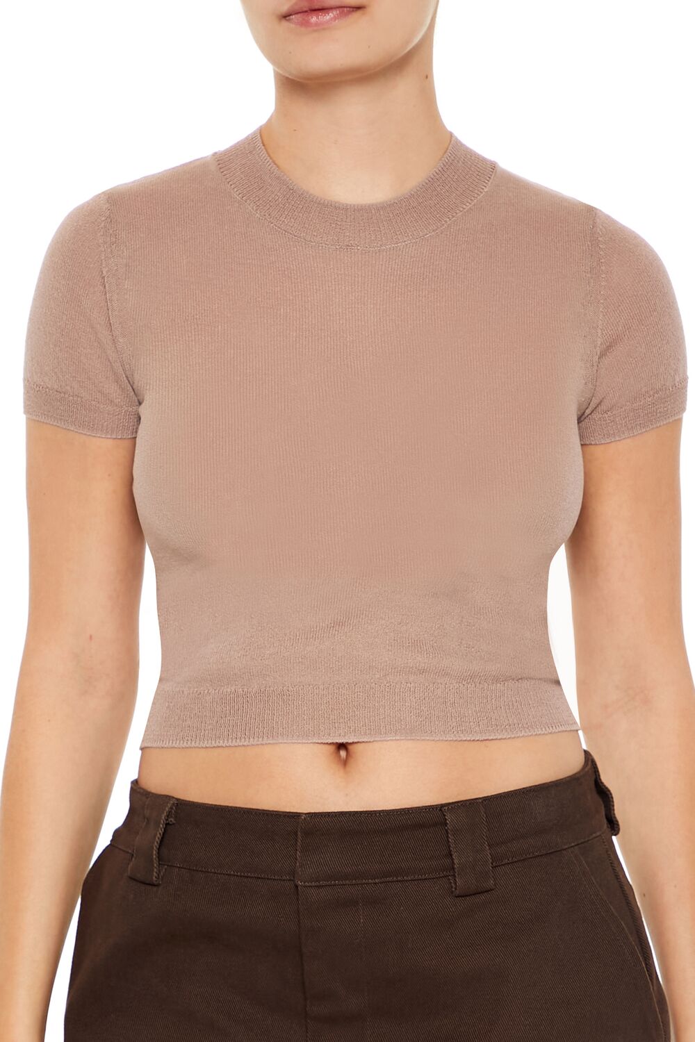  Forever 21 Cropped Sweater-Knit Tee - black - Bonton