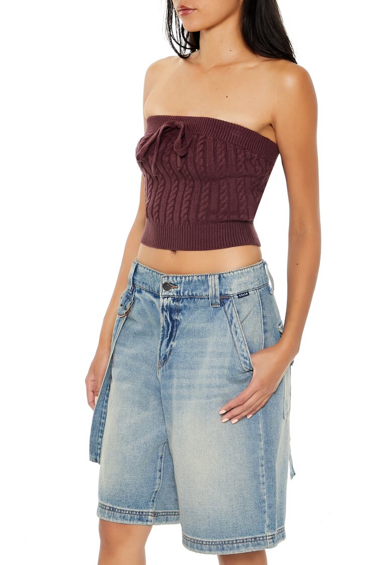  Forever 21 Cable Knit Cropped Tube Top - merlot - Bonton
