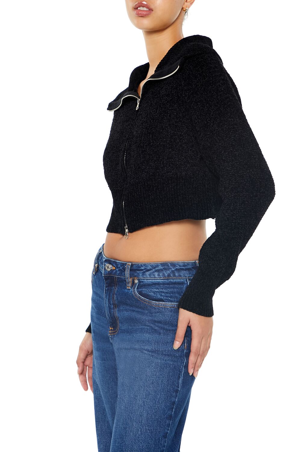  Forever 21 Cropped Zip-Up Sweater - black - Bonton
