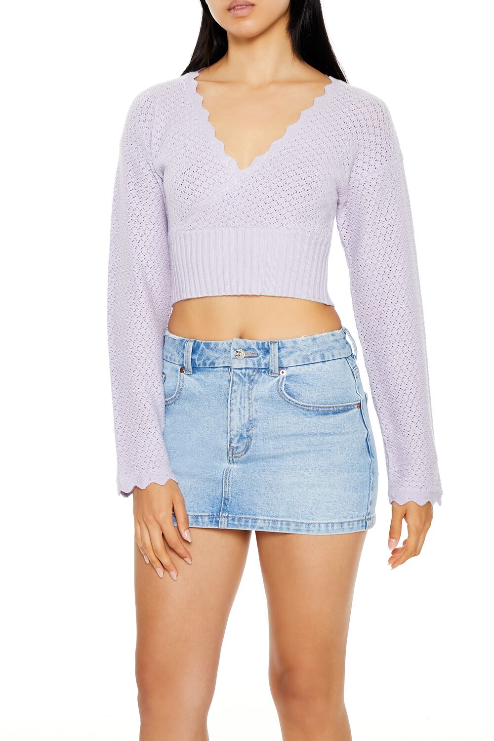  Forever 21 Textured Surplice Cropped Sweater - cream - Bonton