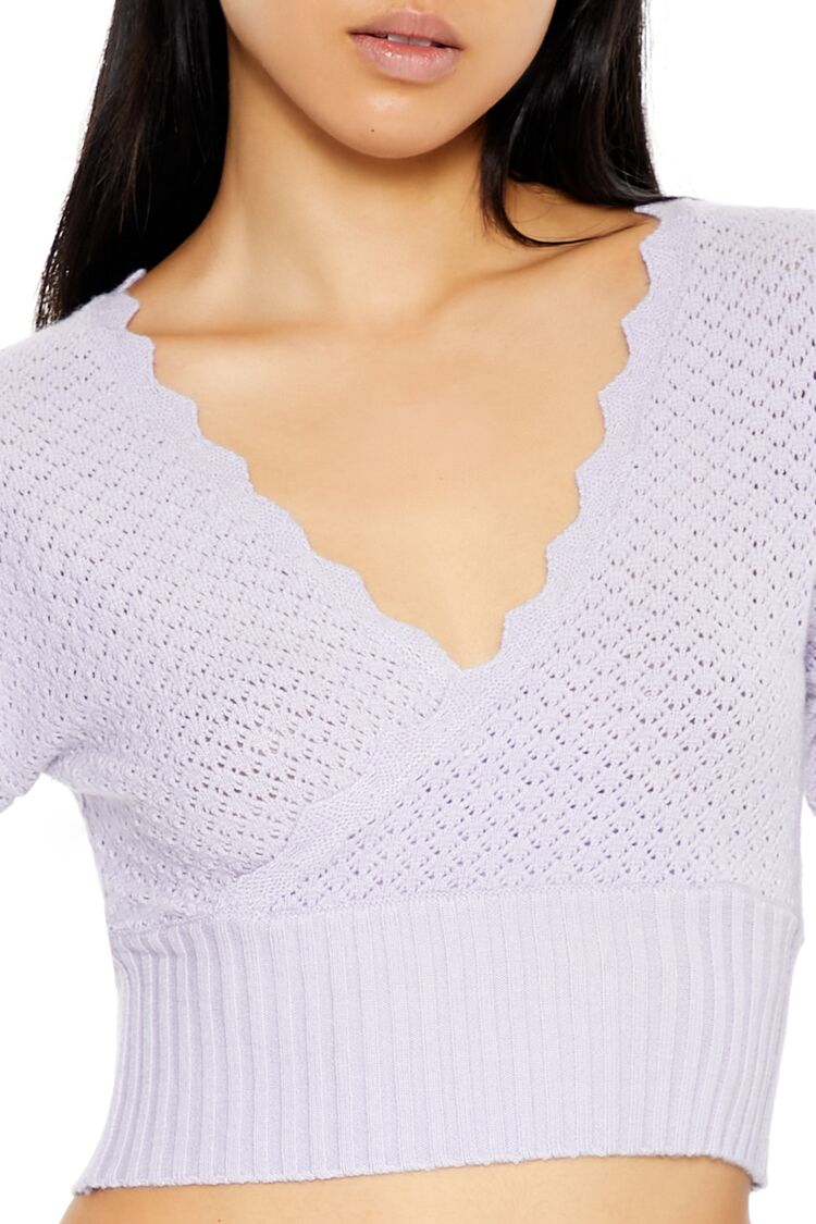  Forever 21 Textured Surplice Cropped Sweater - cream - Bonton