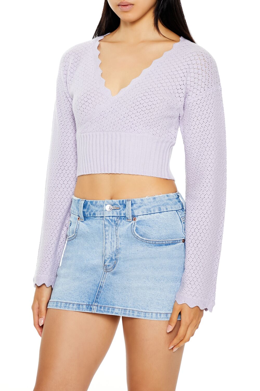  Forever 21 Textured Surplice Cropped Sweater - cream - Bonton