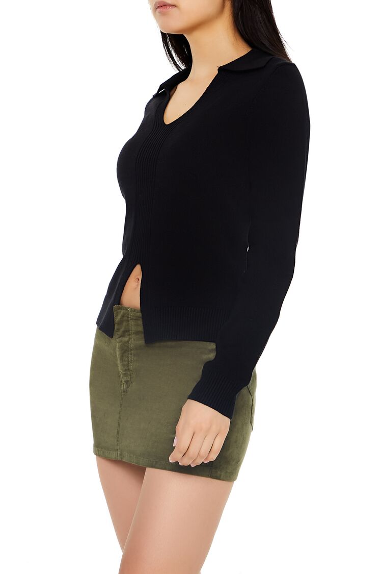  Forever 21 Ribbed Split-Hem Sweater - black - Bonton