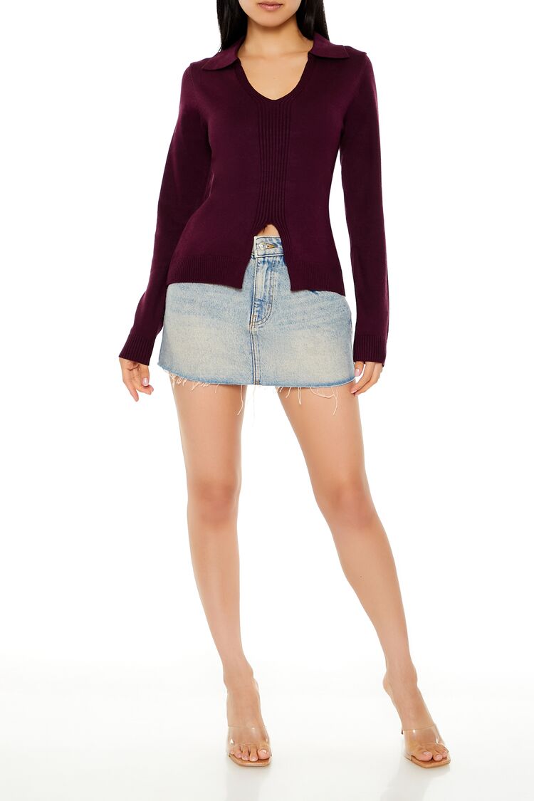  Forever 21 Ribbed Split-Hem Sweater - black - Bonton