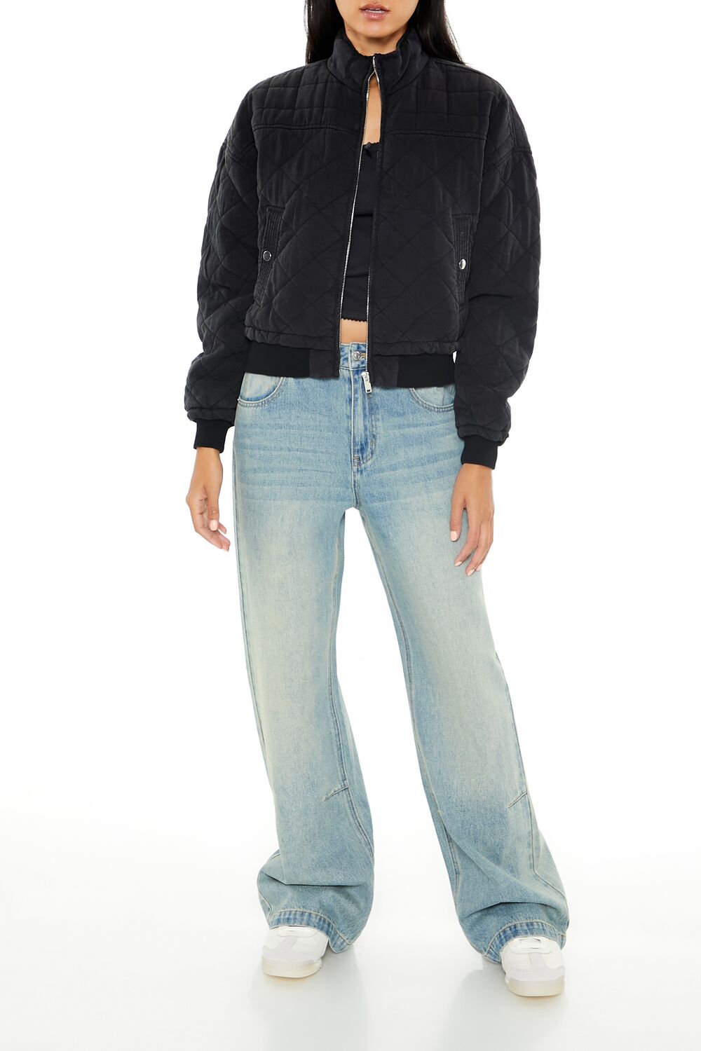  Forever 21 Quilted Zip-Up Bomber Jacket - black-swatch - Bonton