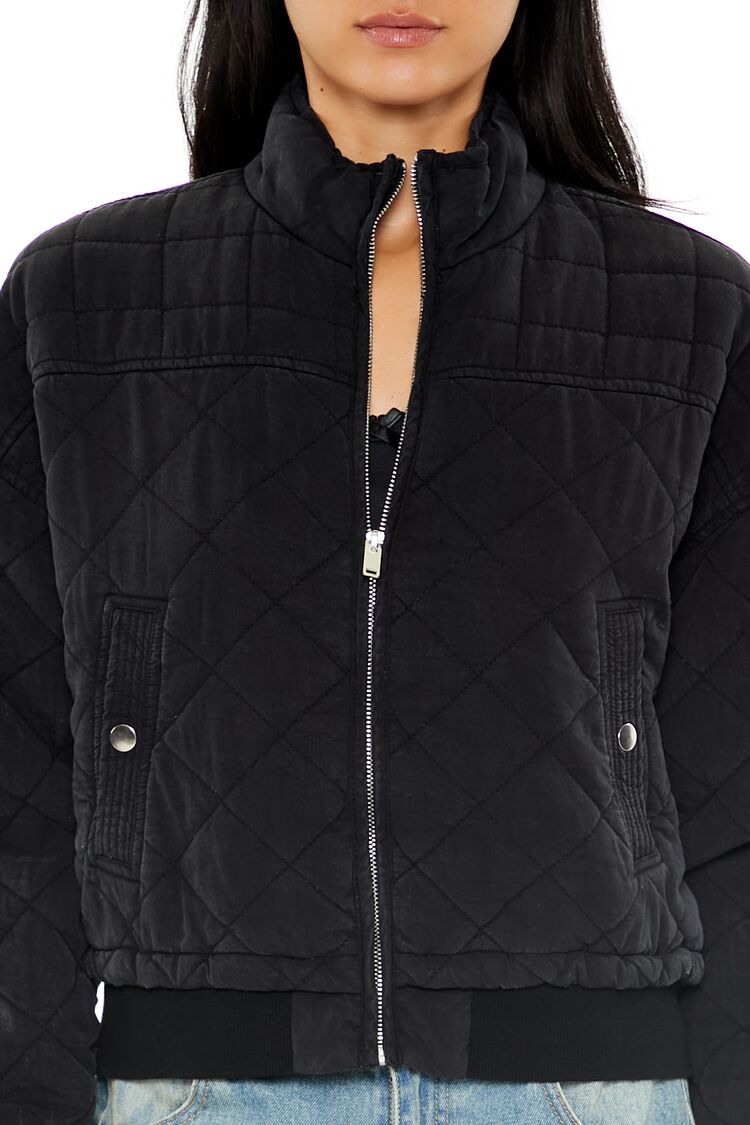  Forever 21 Quilted Zip-Up Bomber Jacket - black-swatch - Bonton