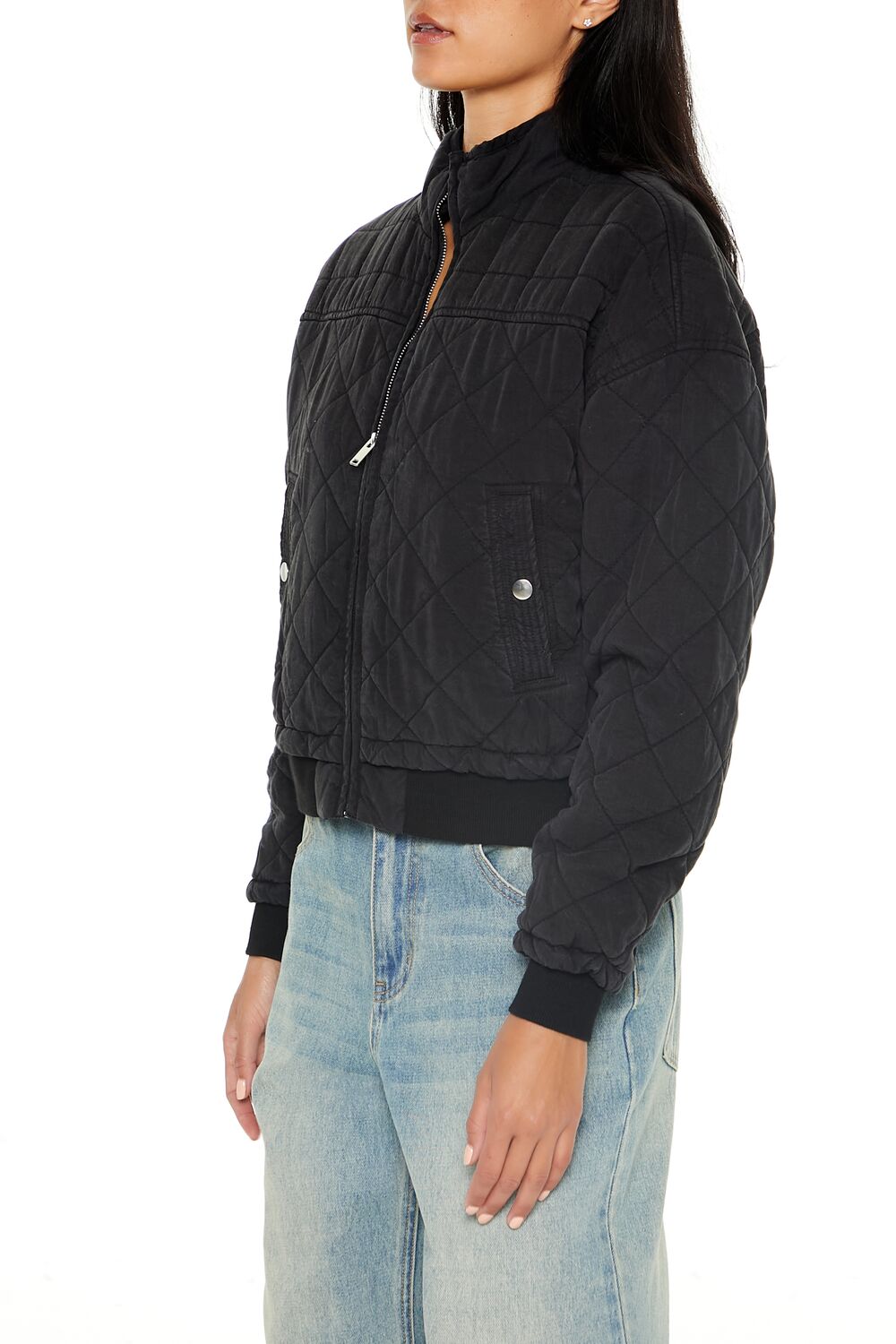  Forever 21 Quilted Zip-Up Bomber Jacket - black-swatch - Bonton