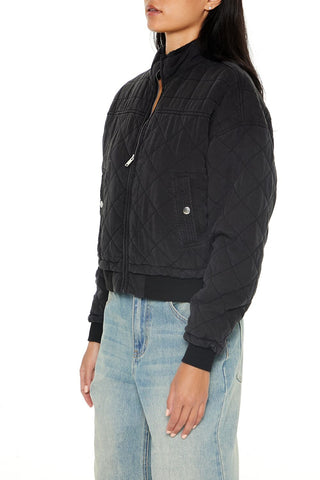 Quilted Zip-Up Bomber Jacket