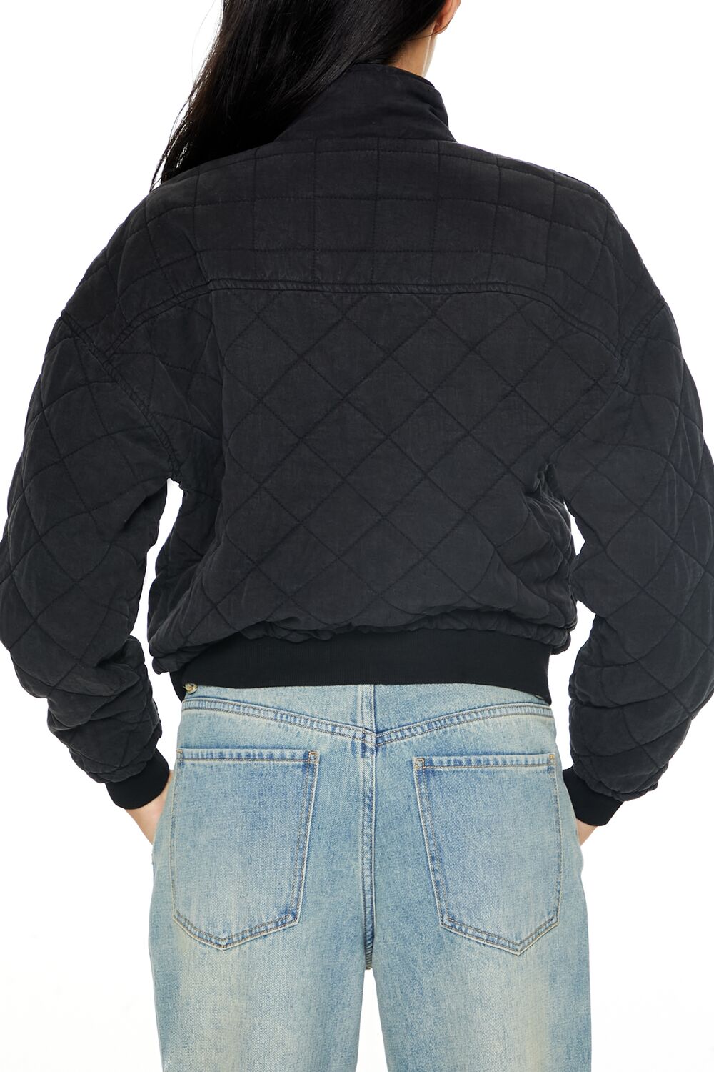  Forever 21 Quilted Zip-Up Bomber Jacket - black-swatch - Bonton