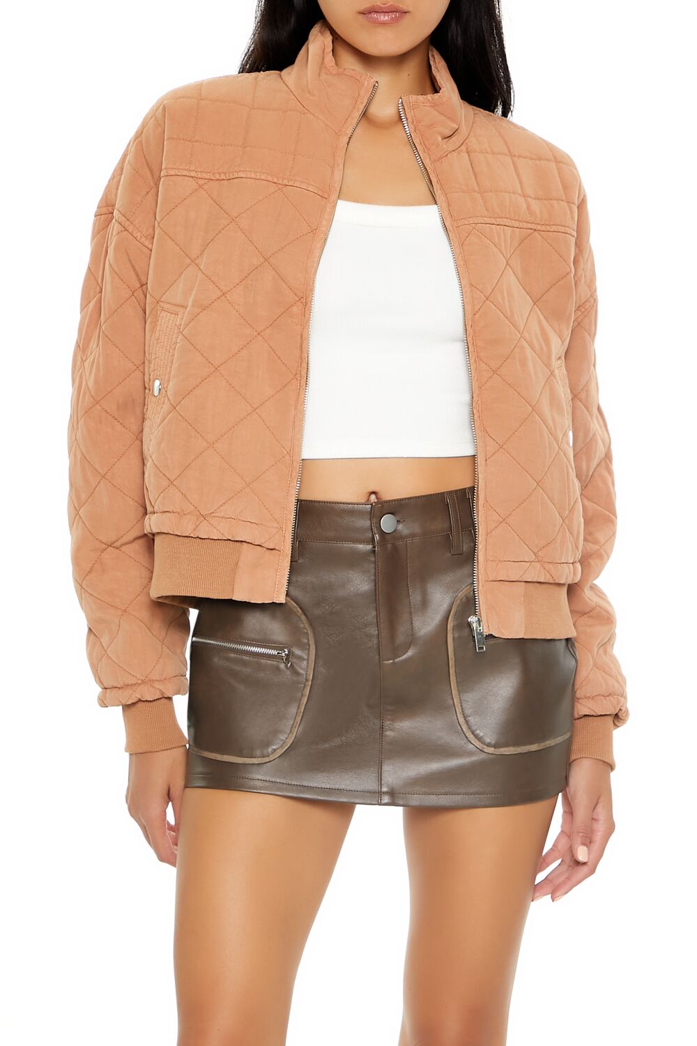  Forever 21 Quilted Zip-Up Bomber Jacket - black-swatch - Bonton