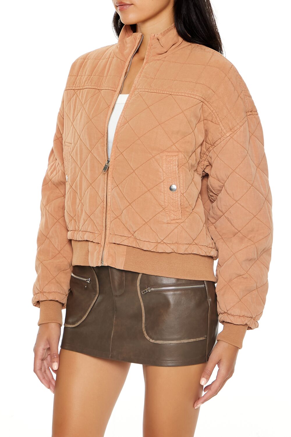  Forever 21 Quilted Zip-Up Bomber Jacket - black-swatch - Bonton