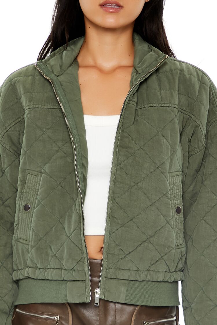  Forever 21 Quilted Zip-Up Bomber Jacket - black-swatch - Bonton