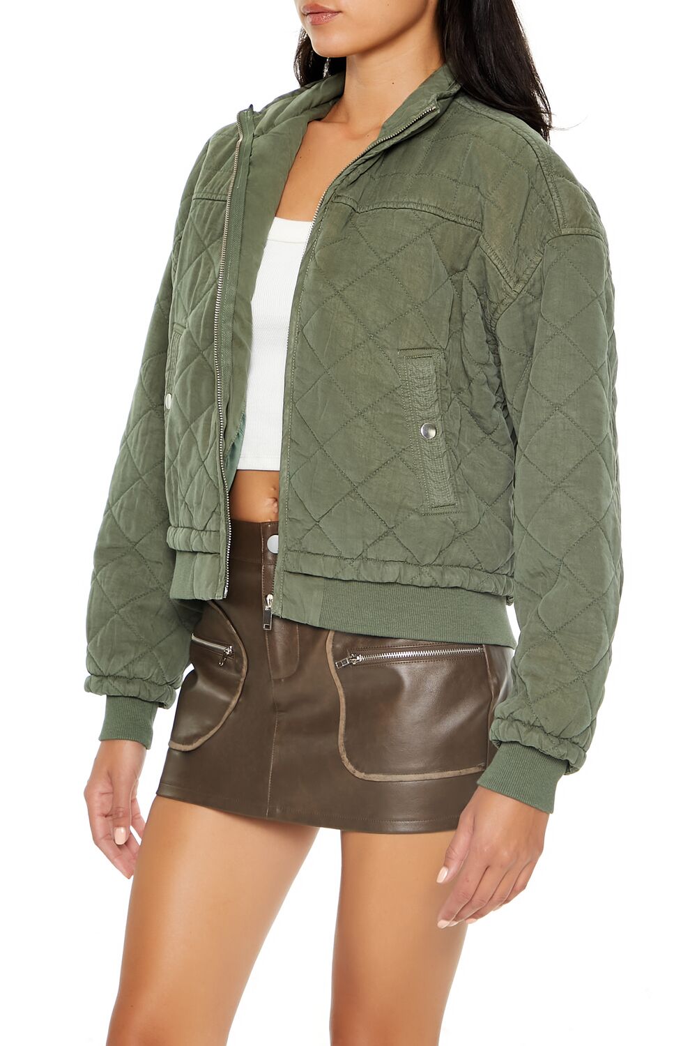  Forever 21 Quilted Zip-Up Bomber Jacket - black-swatch - Bonton