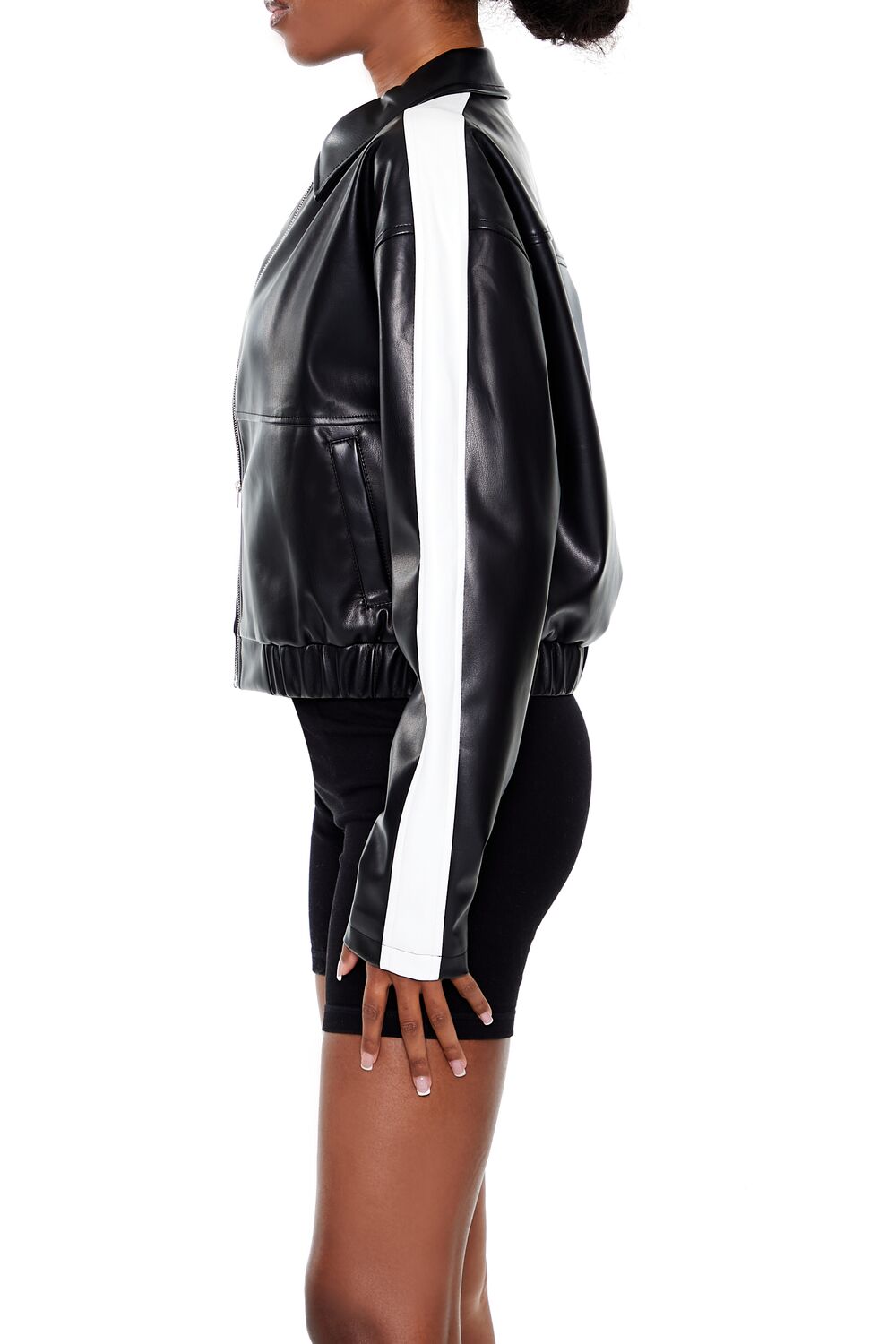  Forever 21 Cropped Colorblock Moto Jacket - black-swatch - Bonton