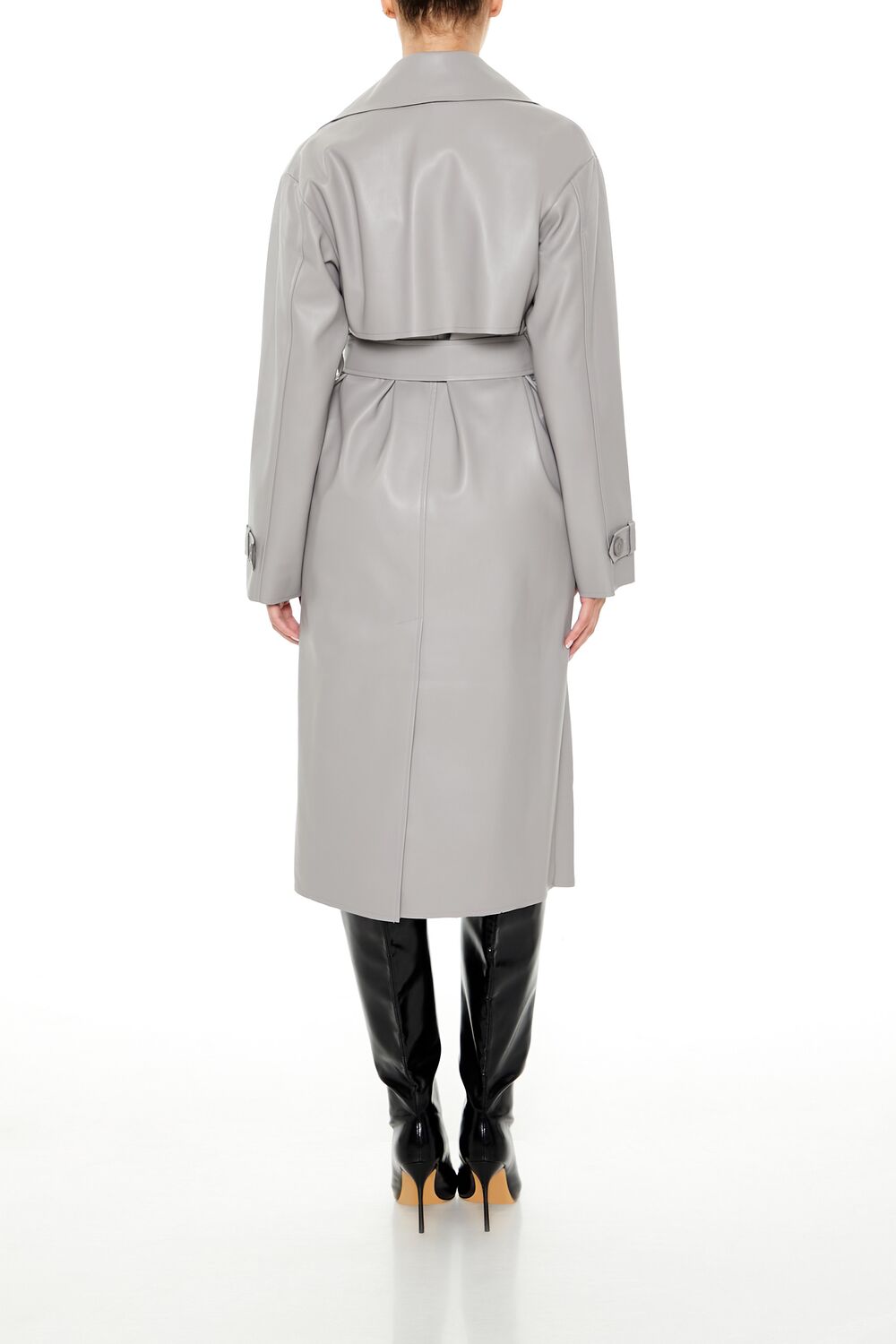  Forever 21 Faux Leather Notched Trench Coat - grey - Bonton