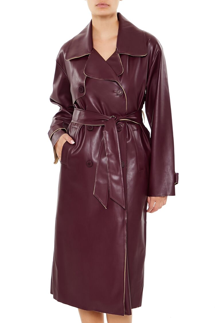  Forever 21 Faux Leather Notched Trench Coat - grey - Bonton