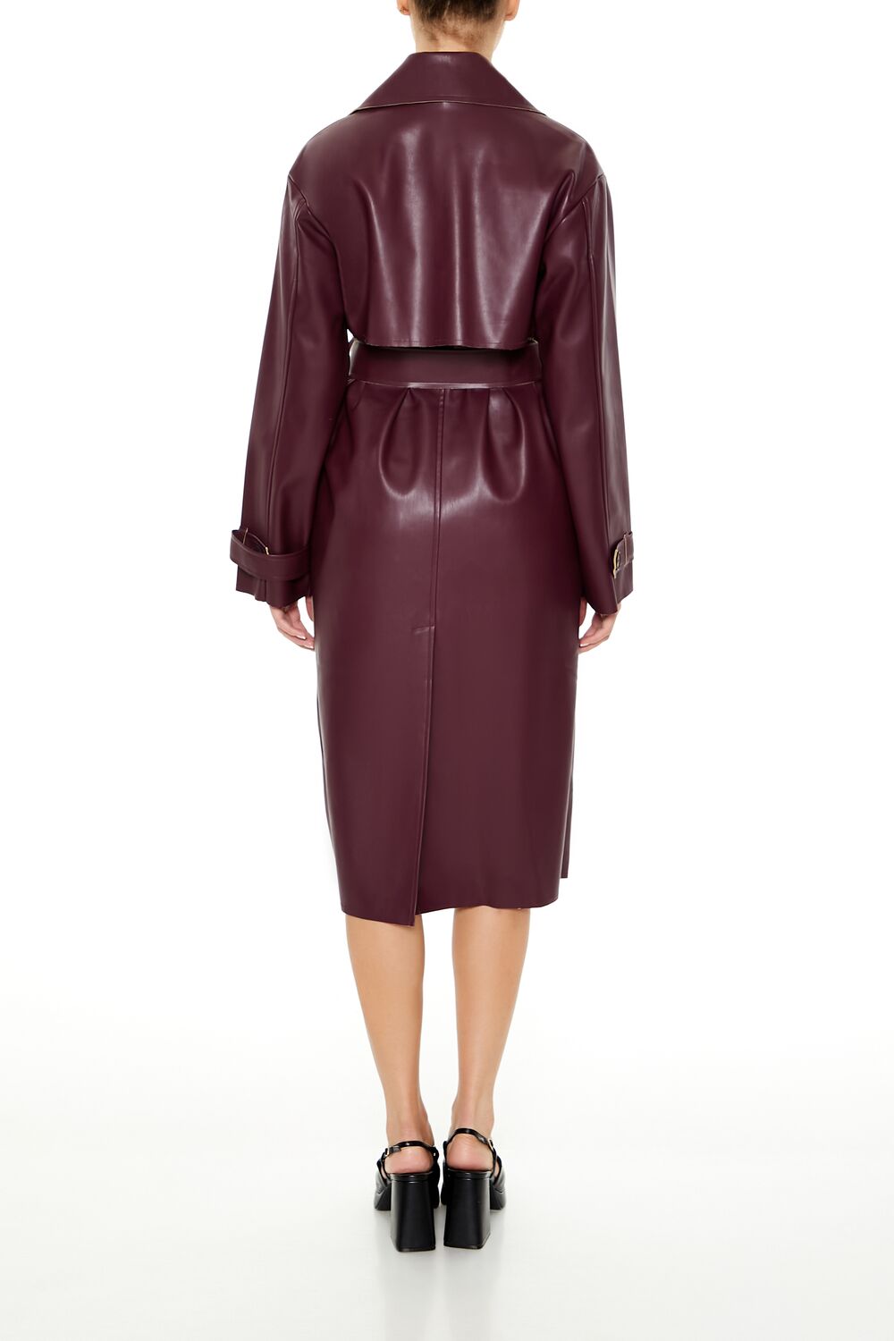  Forever 21 Faux Leather Notched Trench Coat - grey - Bonton