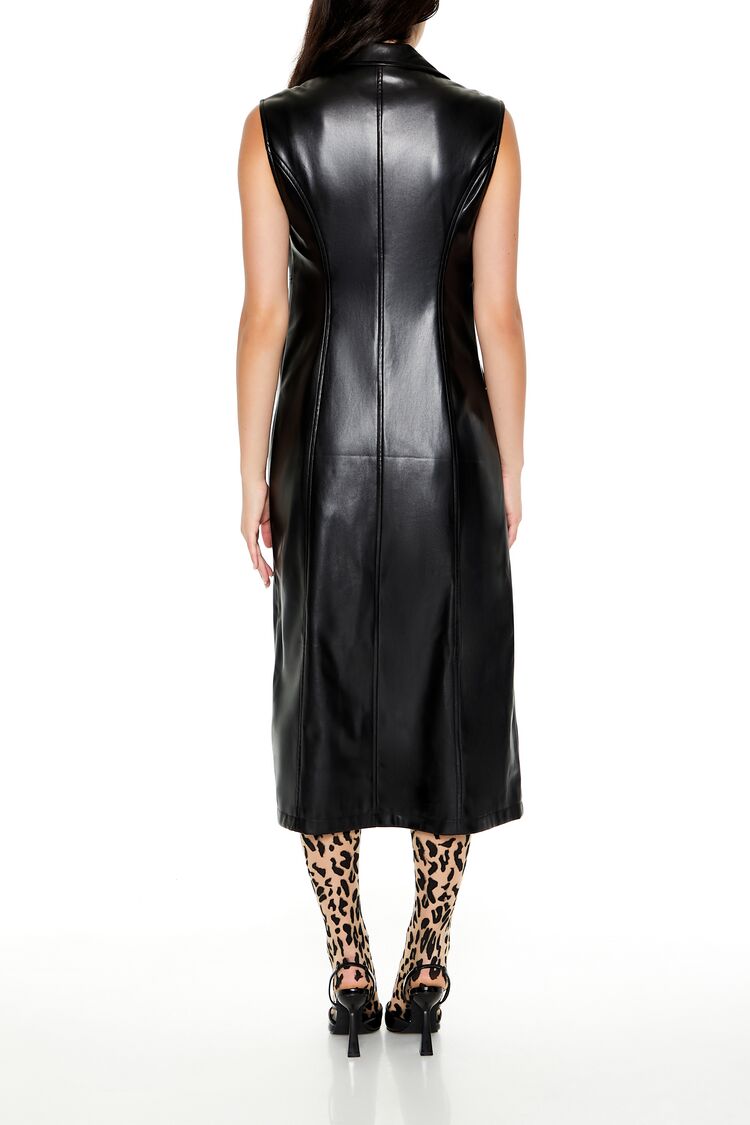  Forever 21 Notched Faux Leather Longline Vest - black - Bonton