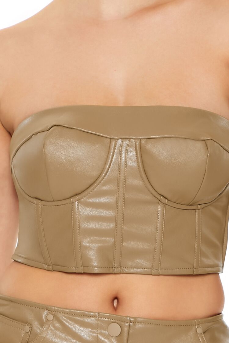  Forever 21 Faux Leather Tube Crop Top - cappuccino - Bonton