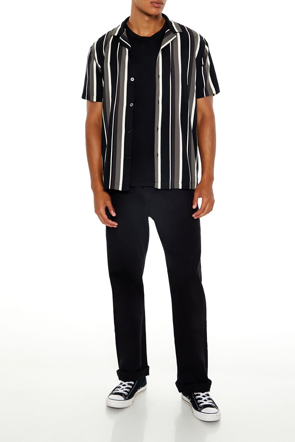  Forever 21 Striped Rayon Shirt - black multi - Bonton