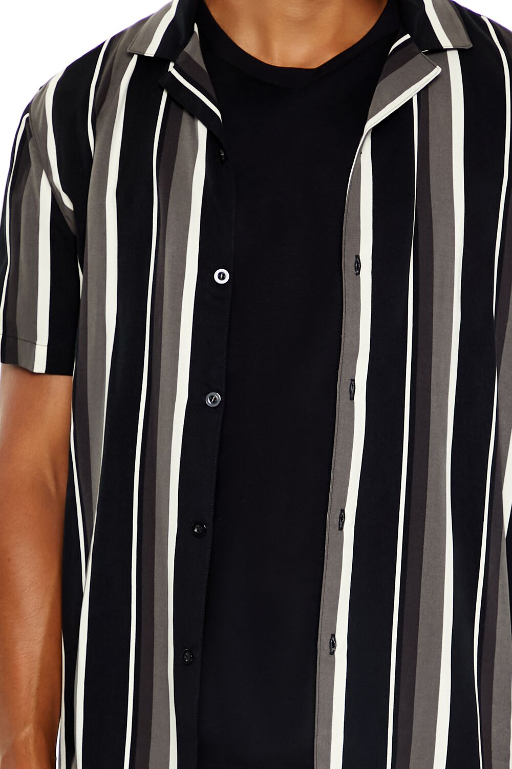  Forever 21 Striped Rayon Shirt - black multi - Bonton