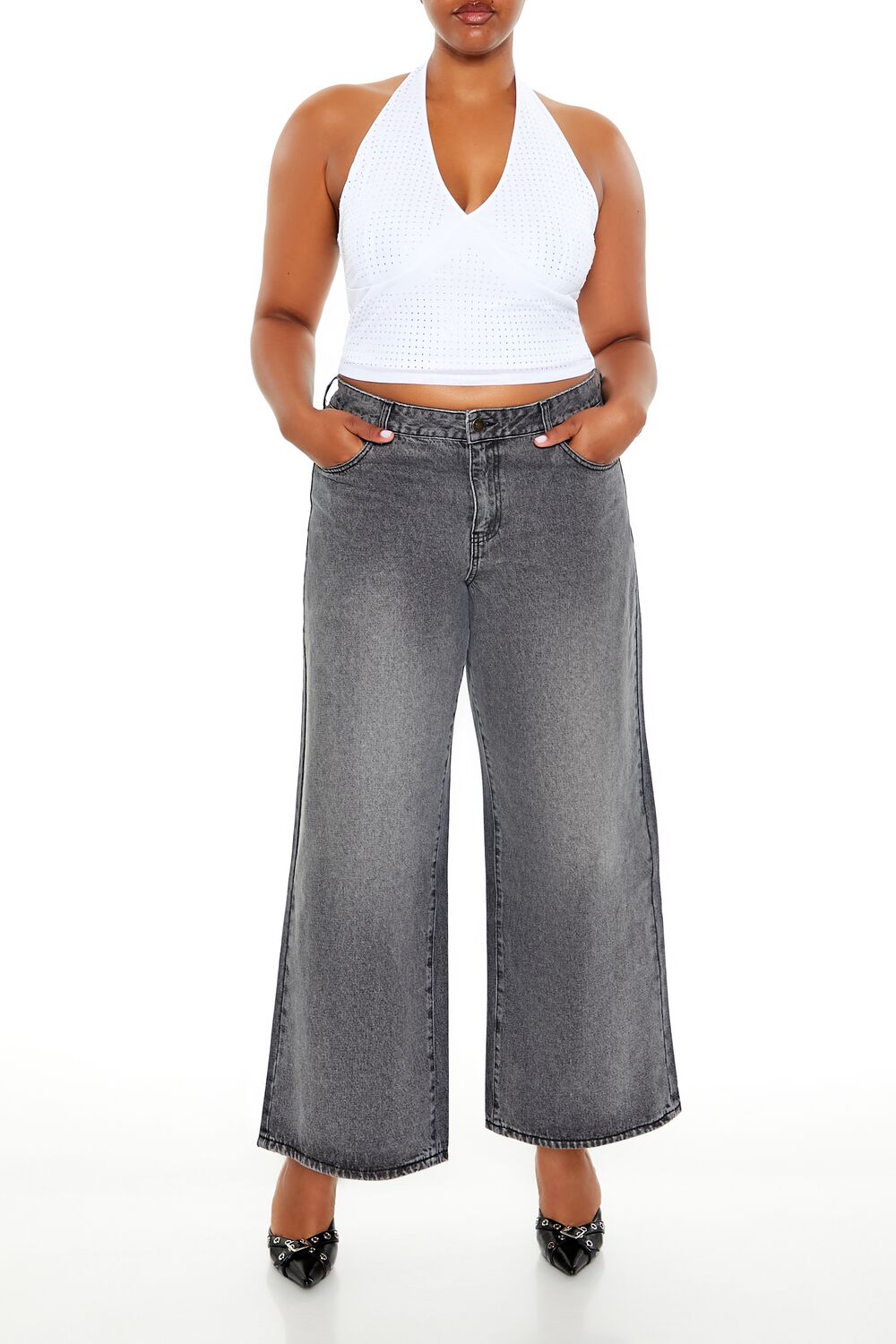  Forever 21 Plus Size Rhinestone Halter Top - white - Bonton
