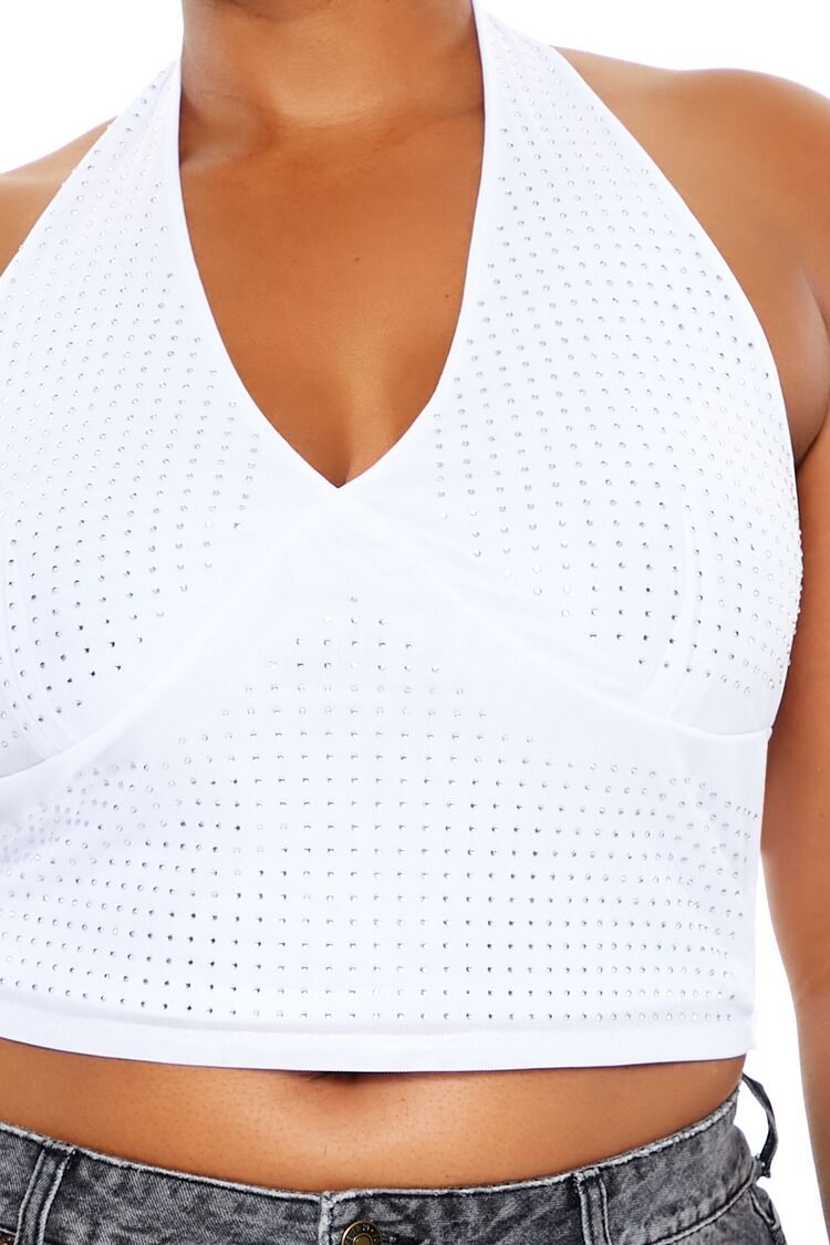  Forever 21 Plus Size Rhinestone Halter Top - white - Bonton