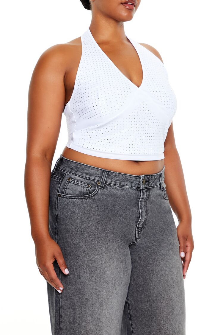  Forever 21 Plus Size Rhinestone Halter Top - white - Bonton