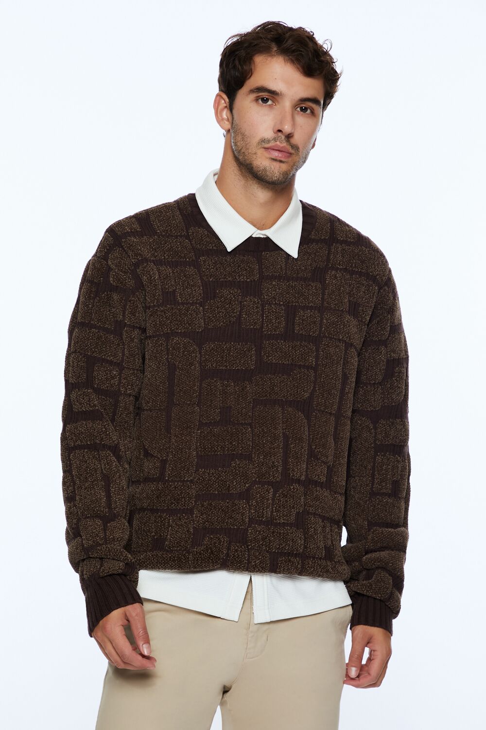  Forever 21 Geo Crew Sweater - cocoa oatmeal - Bonton