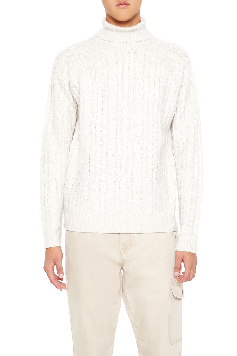  Forever 21 Cable Knit Turtleneck Sweater - cream - Bonton