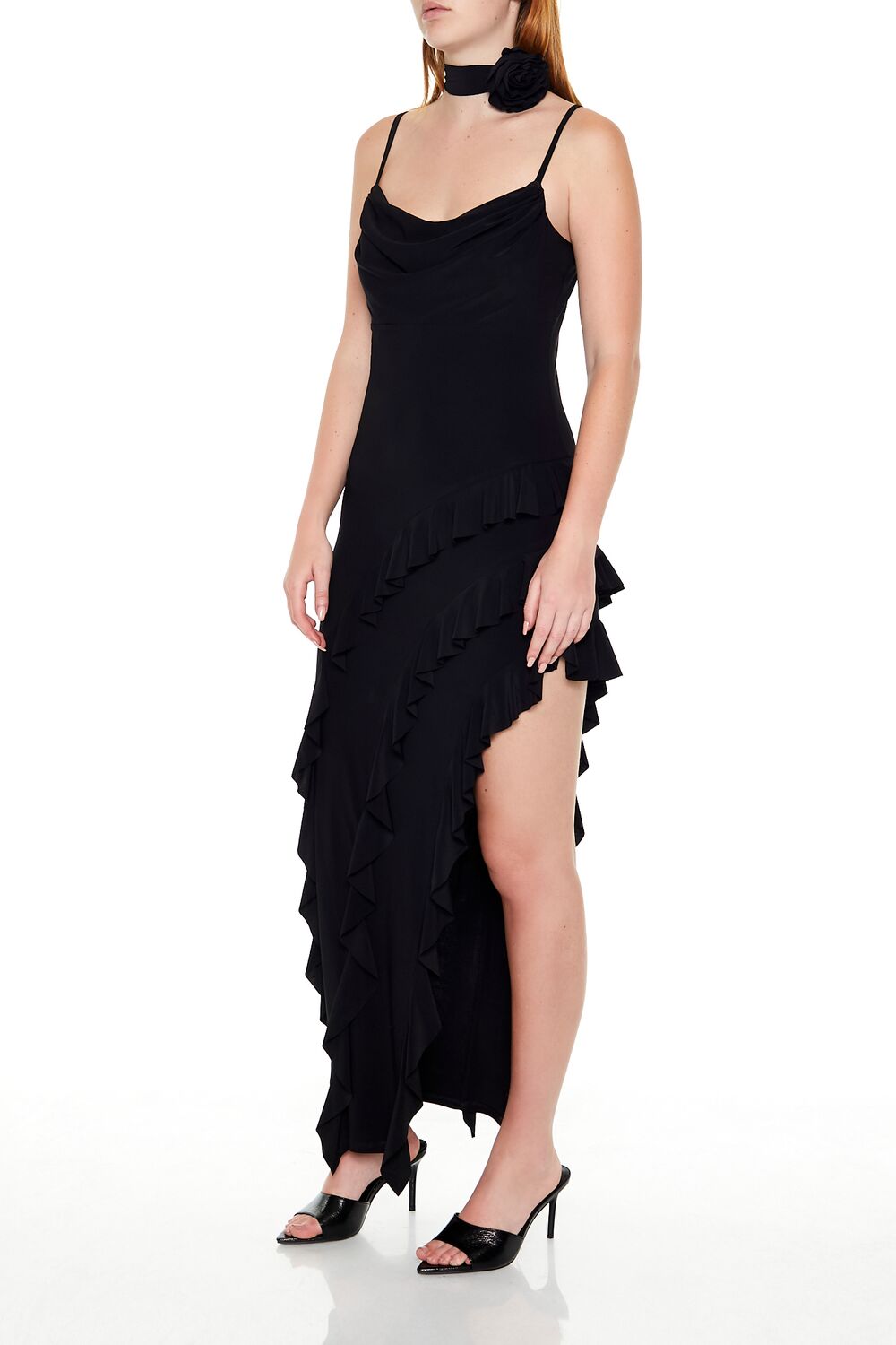  Forever 21 Asymmetrical Ruffle Maxi Dress - black-swatch - Bonton