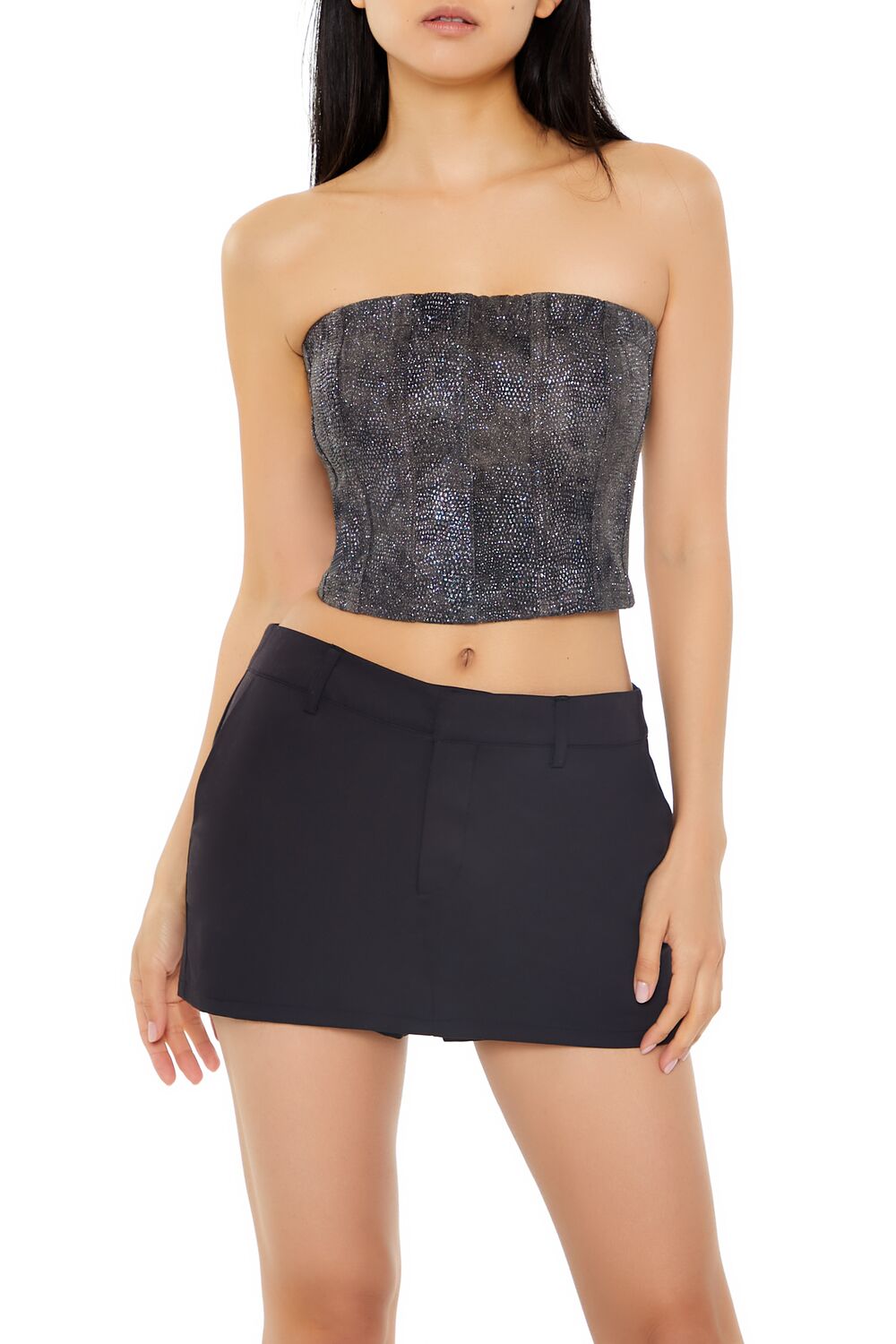  Forever 21 Rhinestone Faux Leather Tube Top - purple multi - Bonton