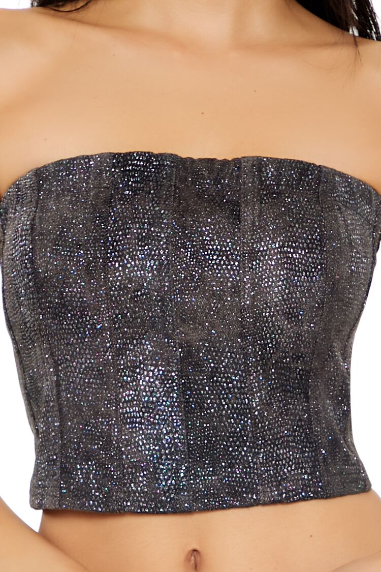  Forever 21 Rhinestone Faux Leather Tube Top - purple multi - Bonton