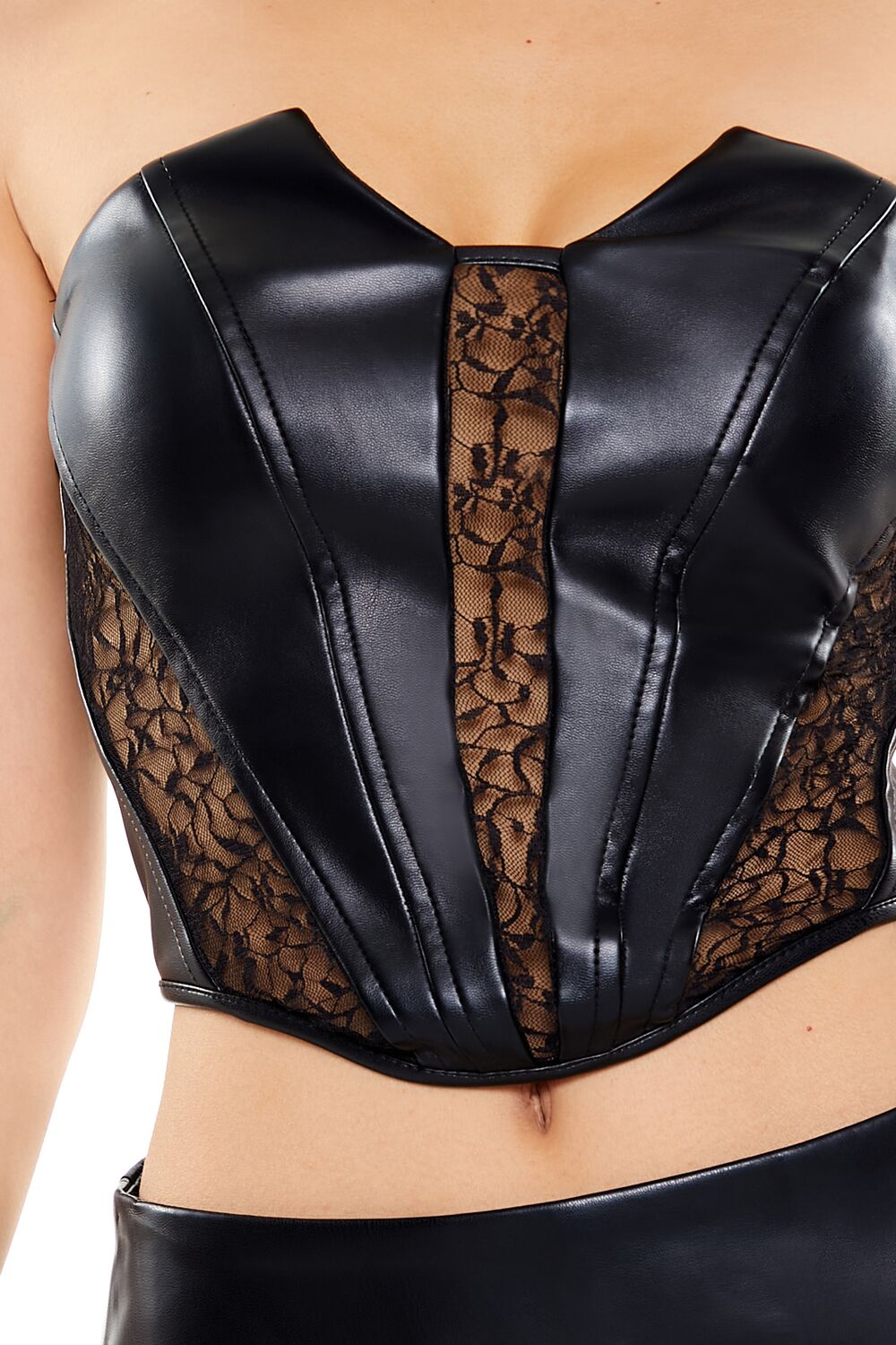  Forever 21 Faux Leather & Lace Tube Top - black - Bonton