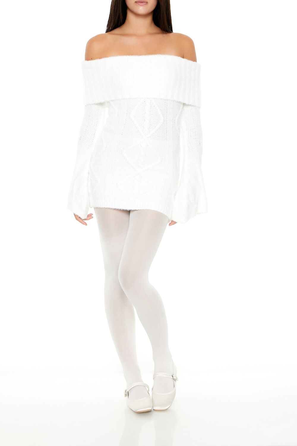  Forever 21 Off-the-Shoulder Mini Sweater Dress - egret-swatch - Bonton