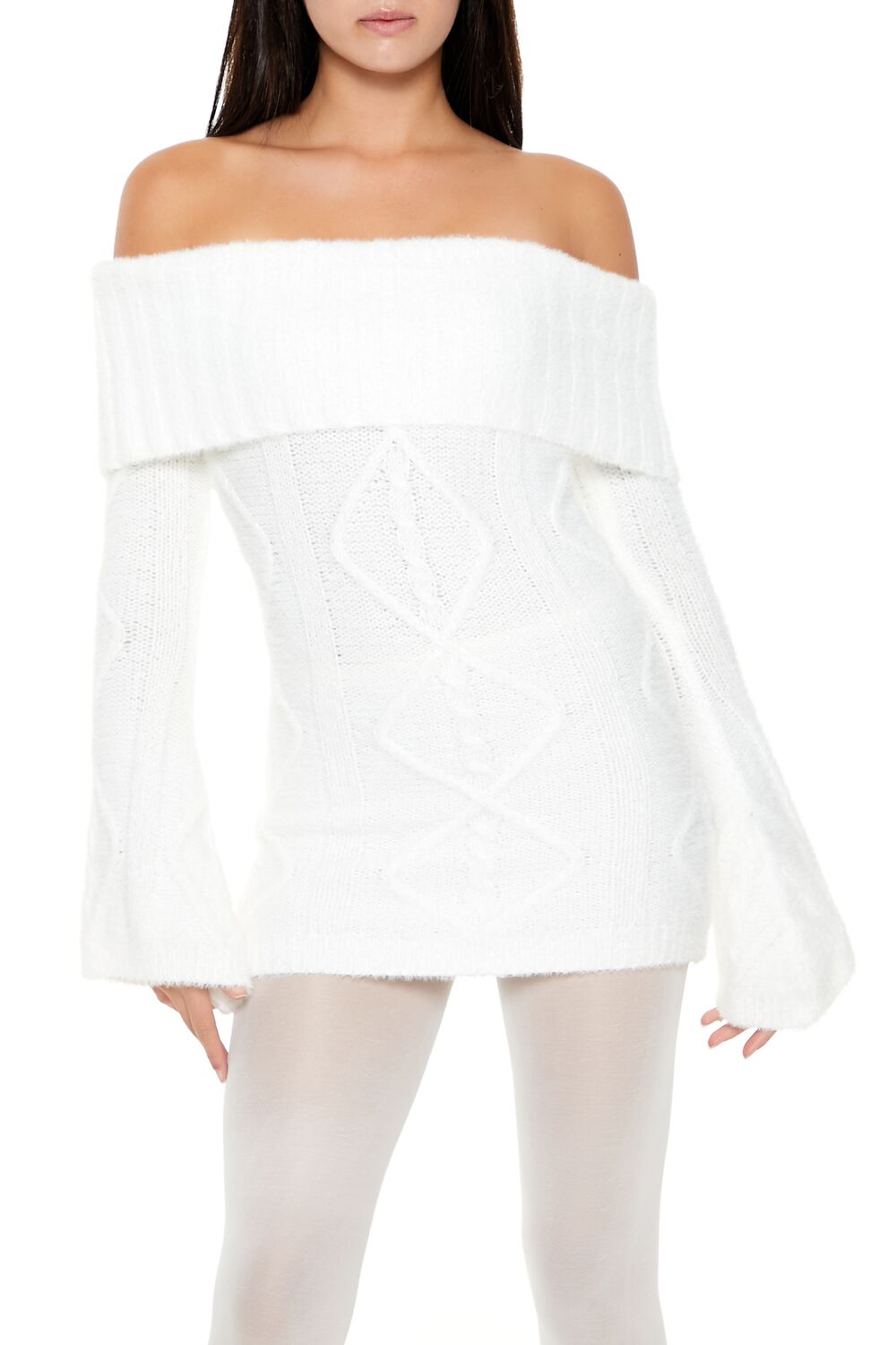  Forever 21 Off-the-Shoulder Mini Sweater Dress - egret-swatch - Bonton