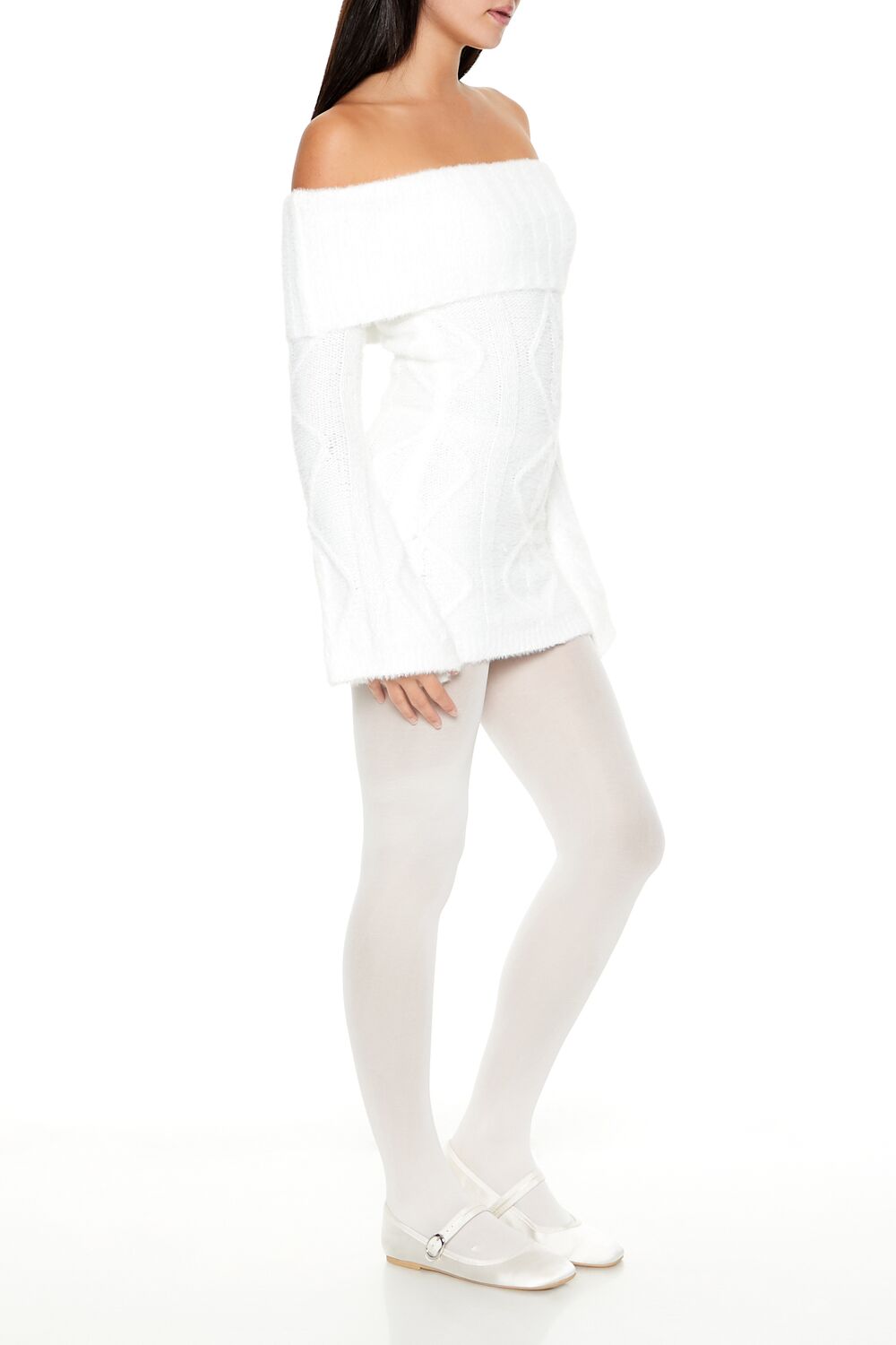  Forever 21 Off-the-Shoulder Mini Sweater Dress - egret-swatch - Bonton