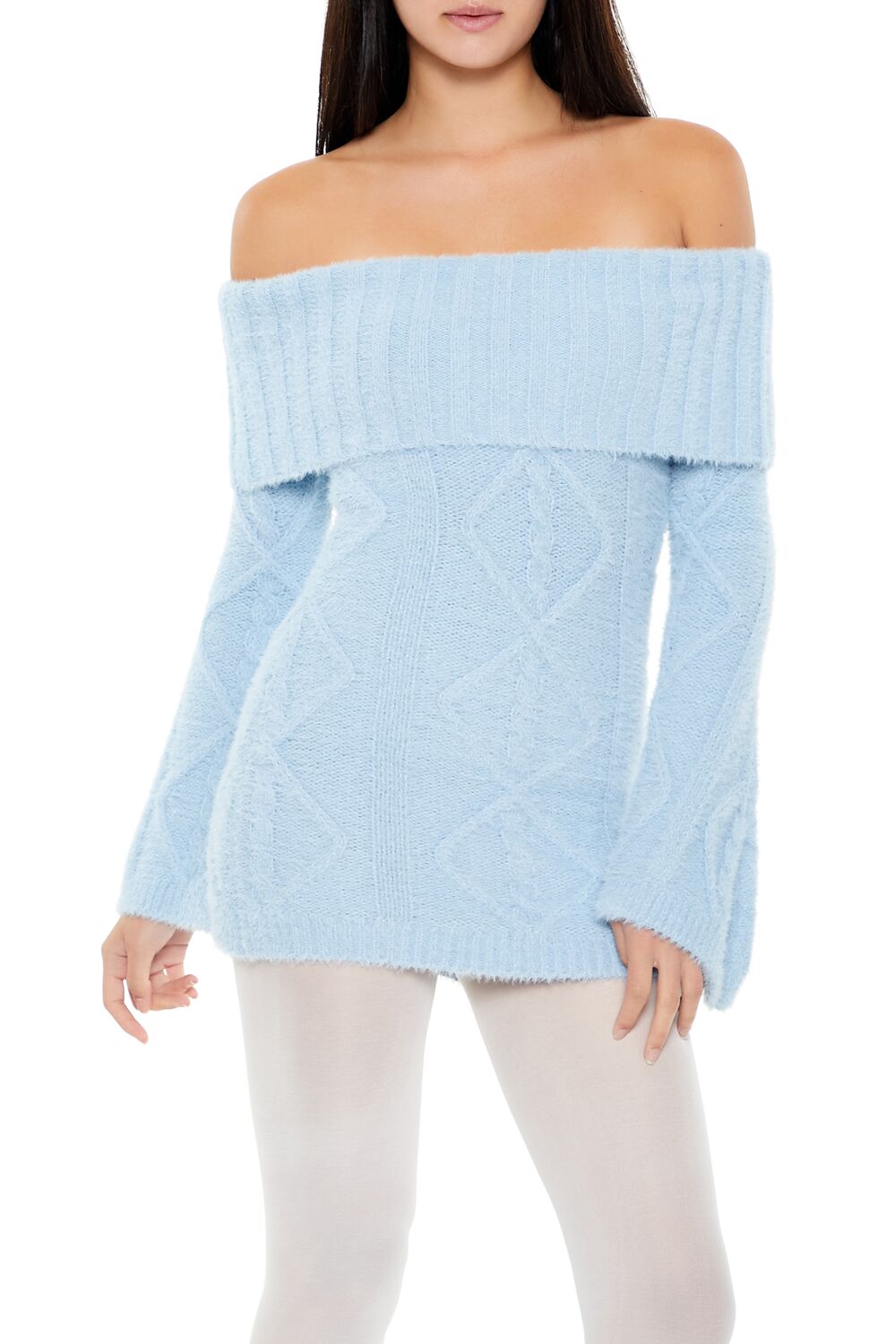  Forever 21 Off-the-Shoulder Mini Sweater Dress - egret-swatch - Bonton